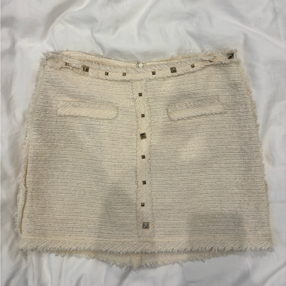 Zara Cream Textured Skirt with Stud Accents